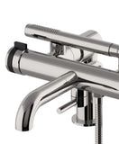 Waterworks Decibel Deck Mounted Exposed Tub Filler with Handshower and Metal Knob Handles in Nickel