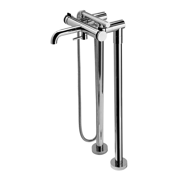 Waterworks Decibel Floor Mounted Exposed Tub Filler with Handshower and Metal Knob Handles in Graphite