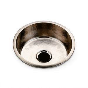 Waterworks Normandy 17 11/16" x 17 11/16" x 6 1/2" Hammered Copper Round Kitchen Sink with Center Drain in Antique Copper