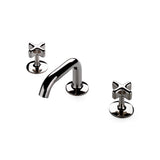 Waterworks .25 Low Profile Three Hole Deck Mounted Lavatory Faucet with Metal Cross Handles in Chrome