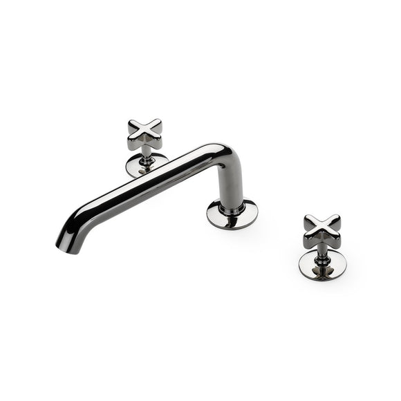 Waterworks .25 Low Profile Concealed Tub Filler with Metal Cross Handles in Nickel