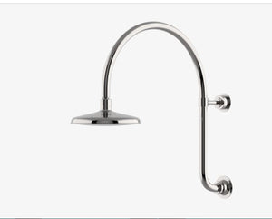 Waterworks Henry 8" Gooseneck Wall Mounted Shower Rose, Arm and Flange in Nickel