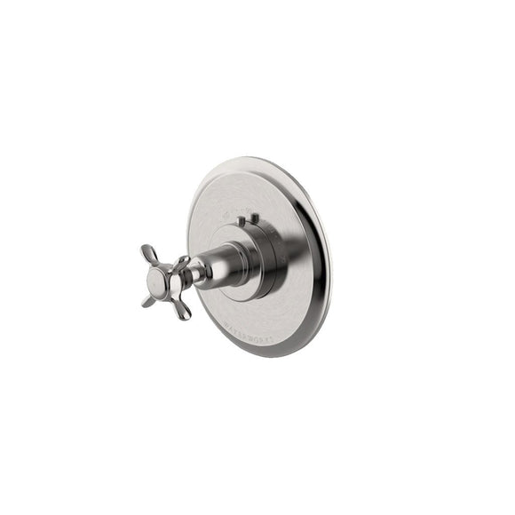 Waterworks Easton Classic Thermostatic Control Valve Trim with White Porcelain Blank Indice and Metal Cross Handle in Burnished Nickel