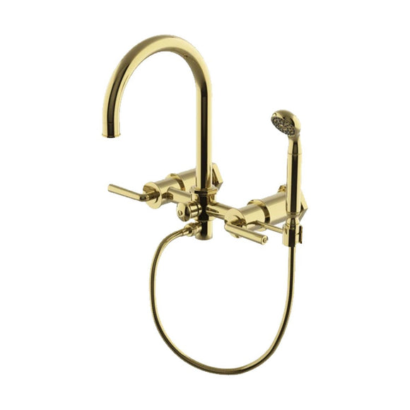 Waterworks Henry Exposed Wall Mounted Tub Filler with Handshower in Brass